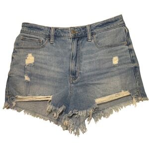Hollister‎ California Ultra High Rise Mom Shorts Distressed Blue Denim Size 28